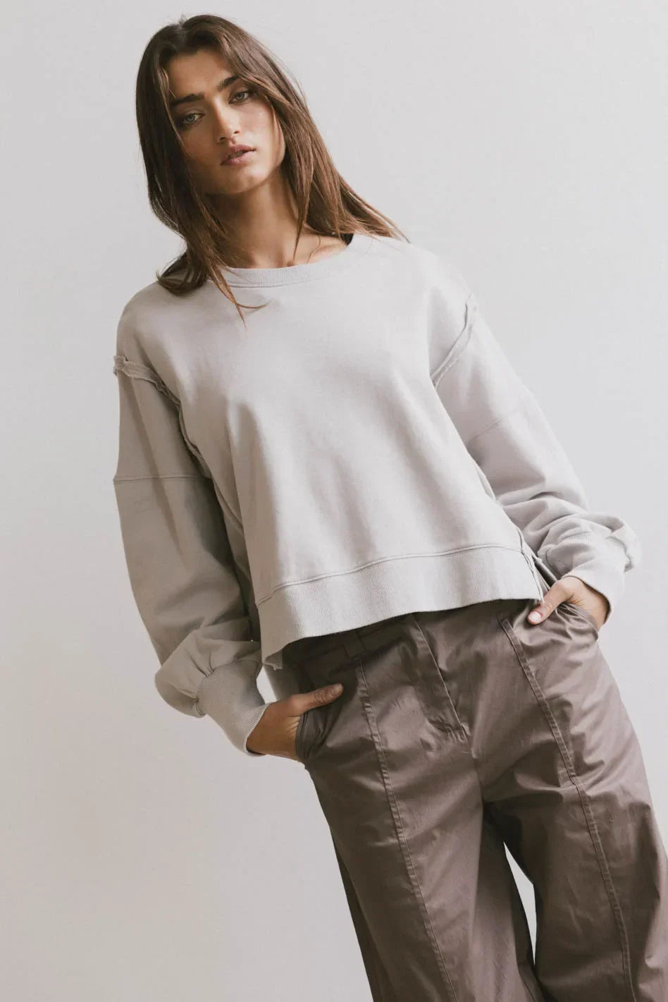 Costello Reverse Seam Crewneck in Grey FINAL SALE