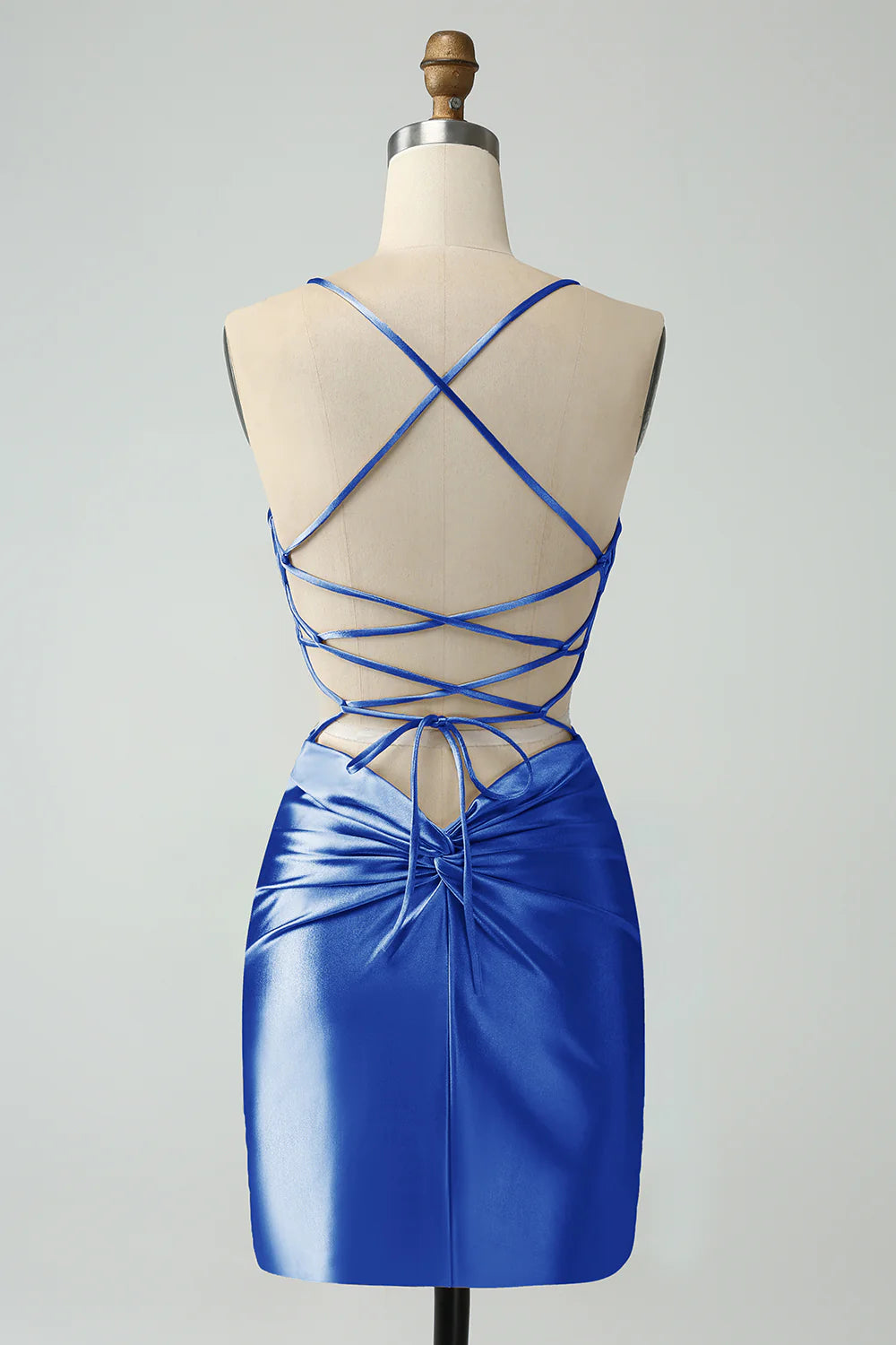 Golden Bodycon Spaghetti Straps Lace up Back Short Homecoming Dress