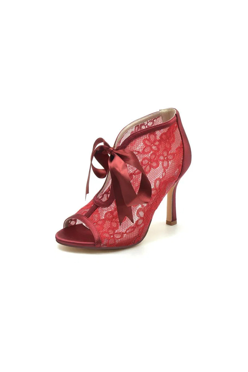 Elegant Lace Bow White High Heels