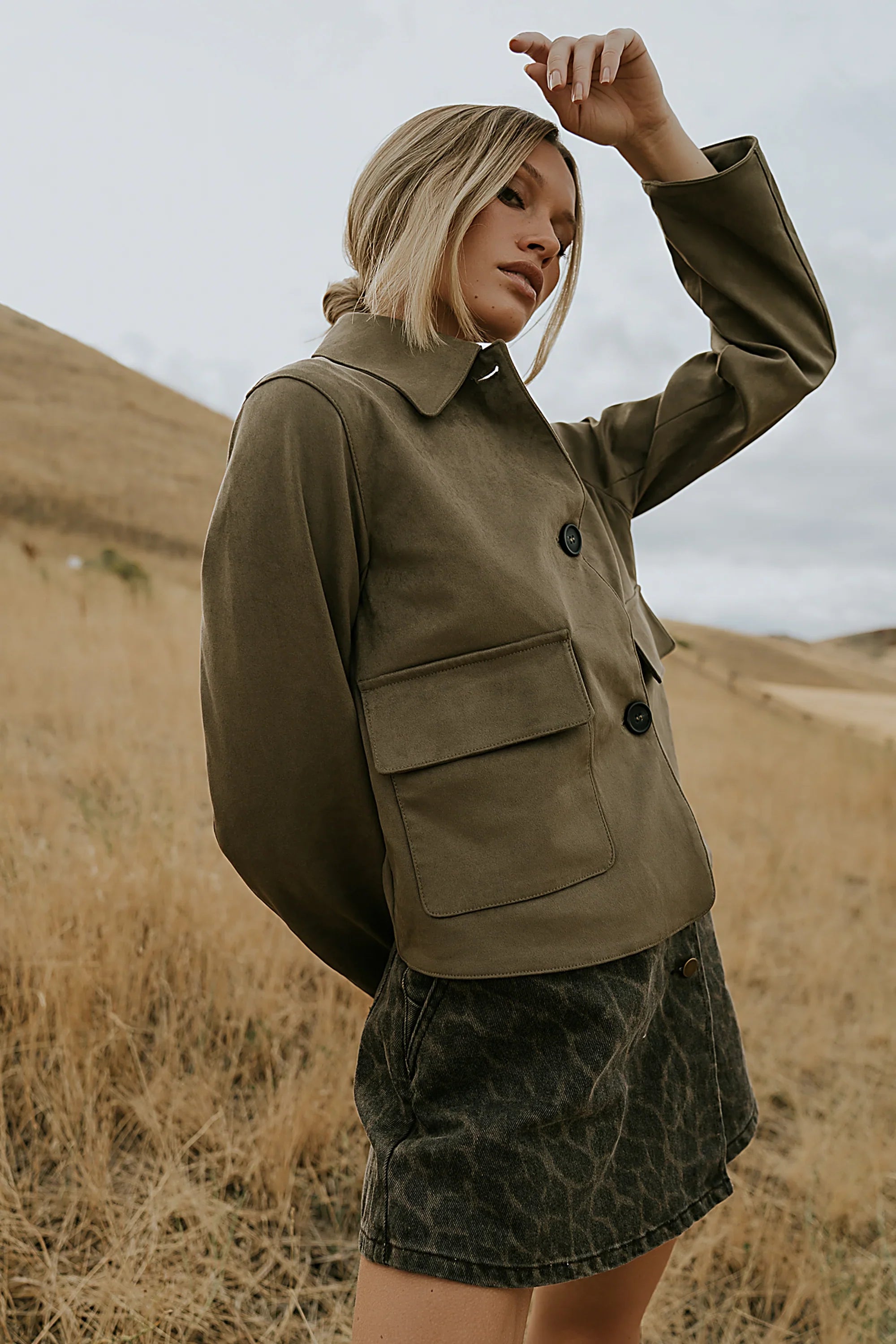 Aden Suede Jacket in Olive FINAL SALE
