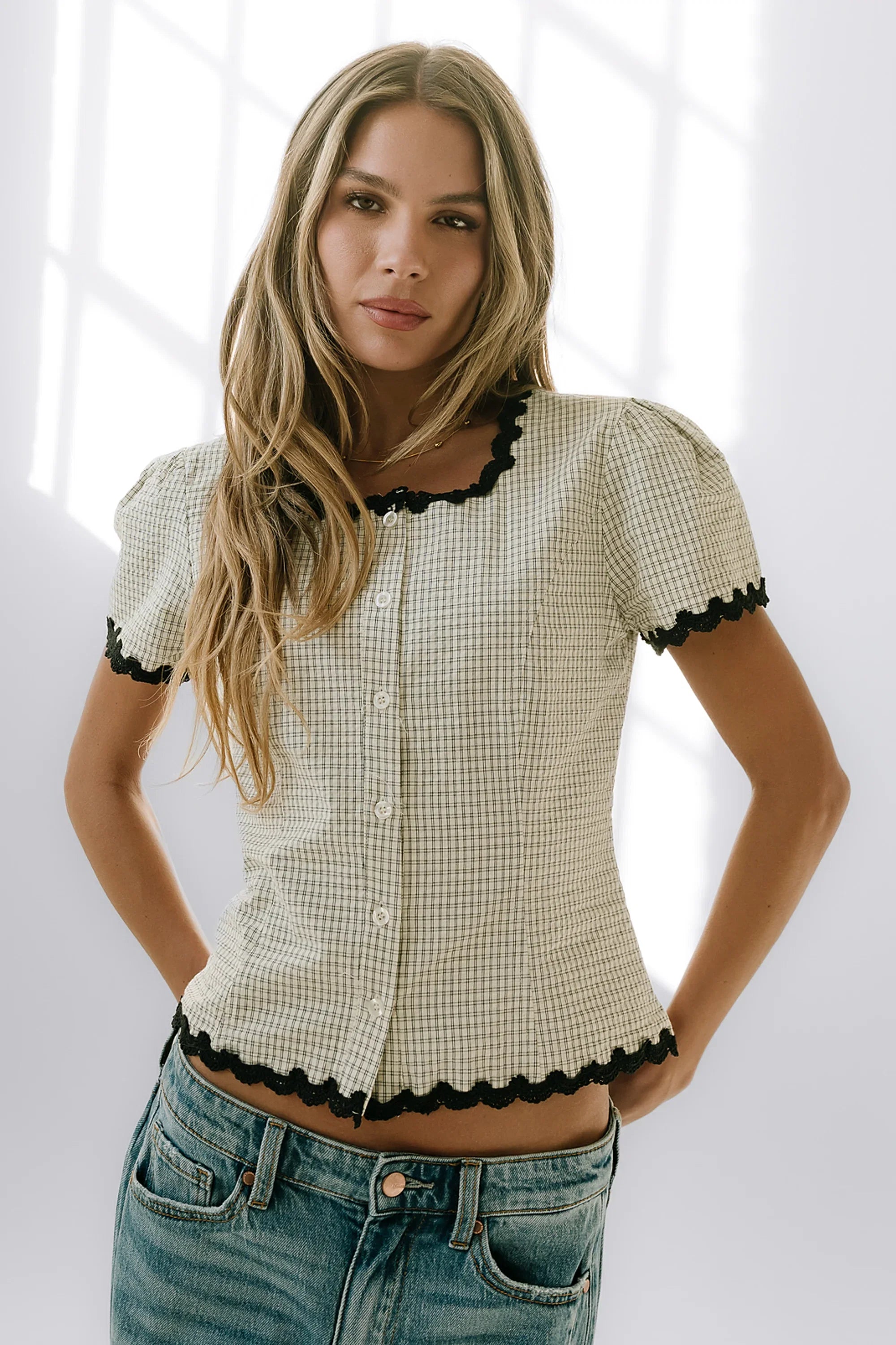 Serra Lace Trim Blouse in Ivory