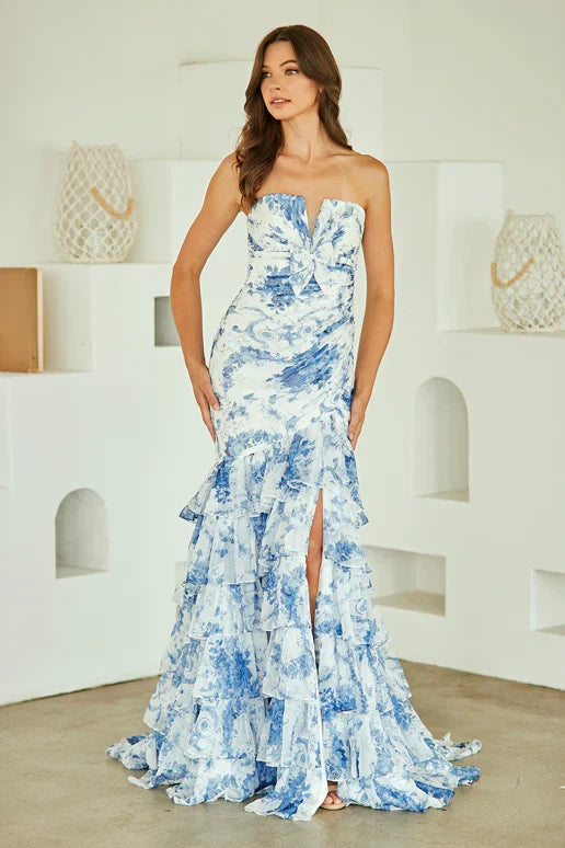 Camille Gown Floral Mermaid Fitted Strapless Dress