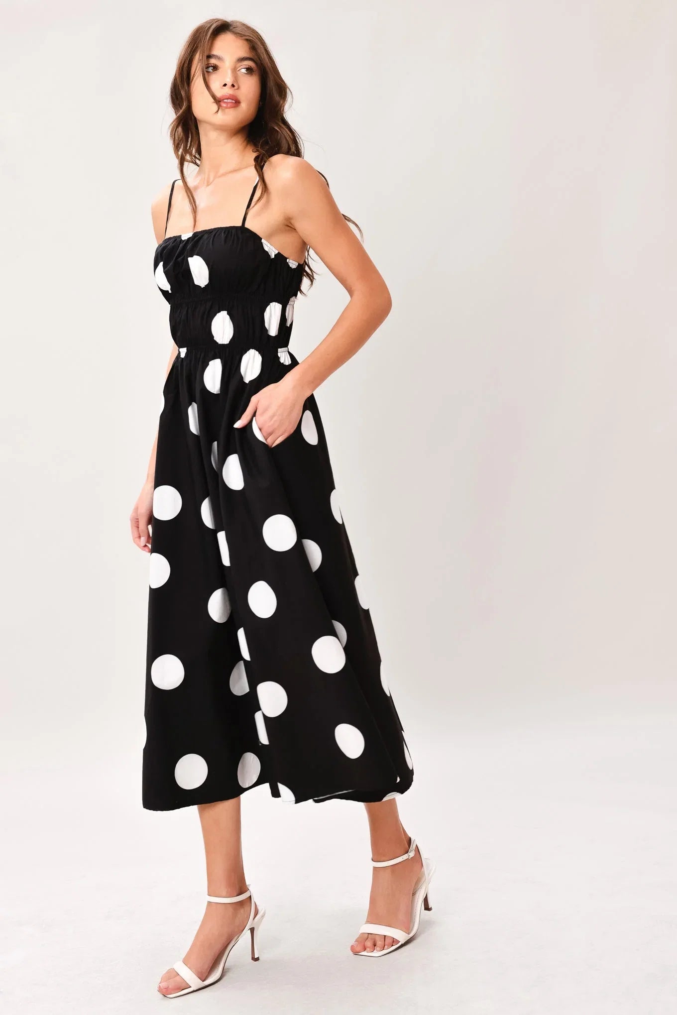 DOT THEORY BLACK WHITE MIDI DRESS