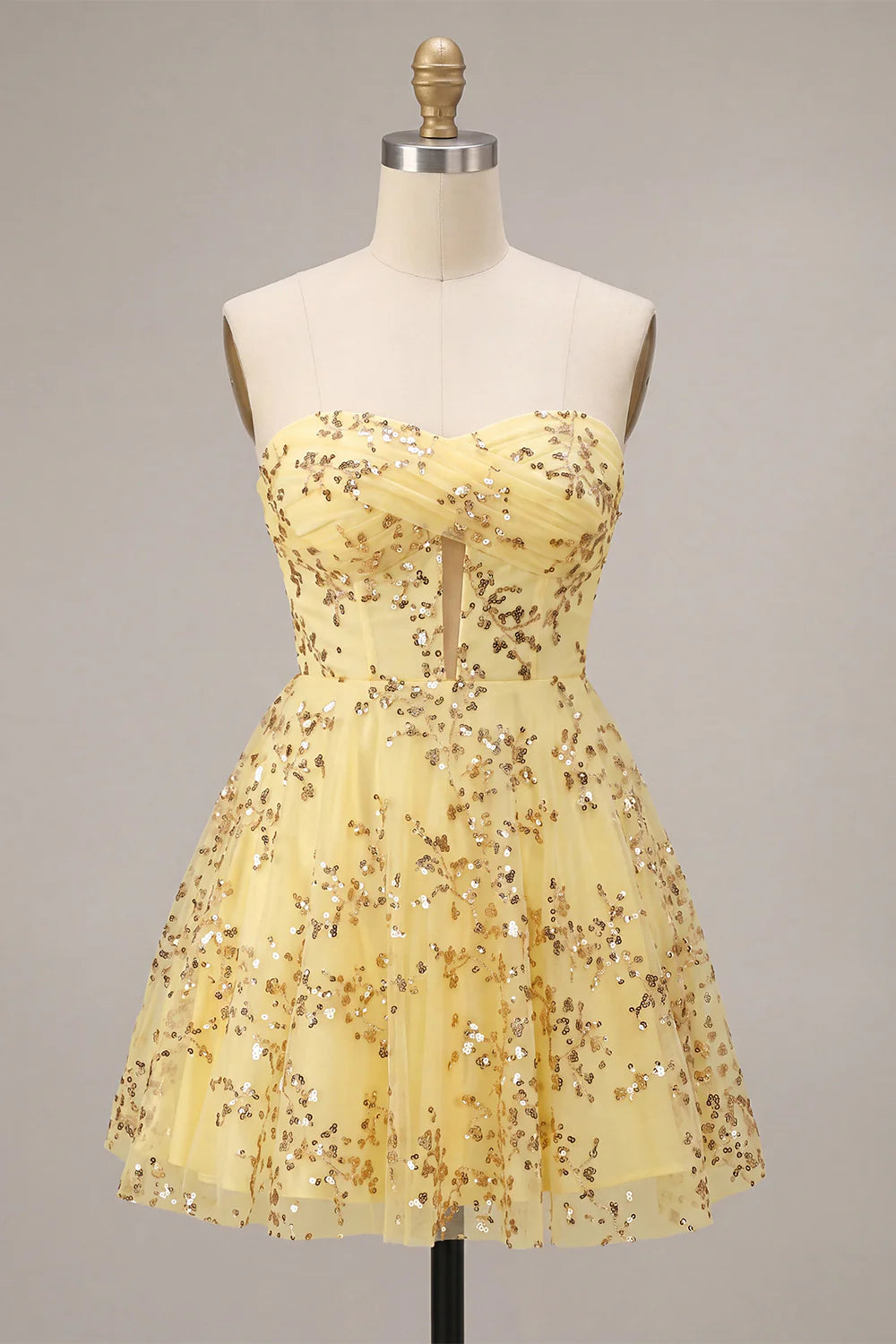 Strapless A Line Corset Sequin Yellow Homecoming Dress