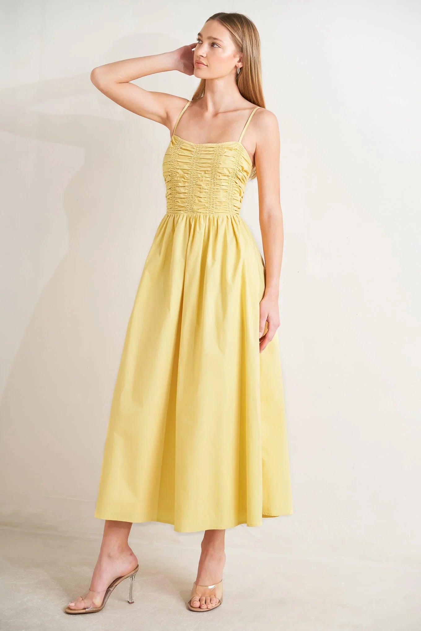 LEMON KISS BUTTER YELLOW MIDI DRESS