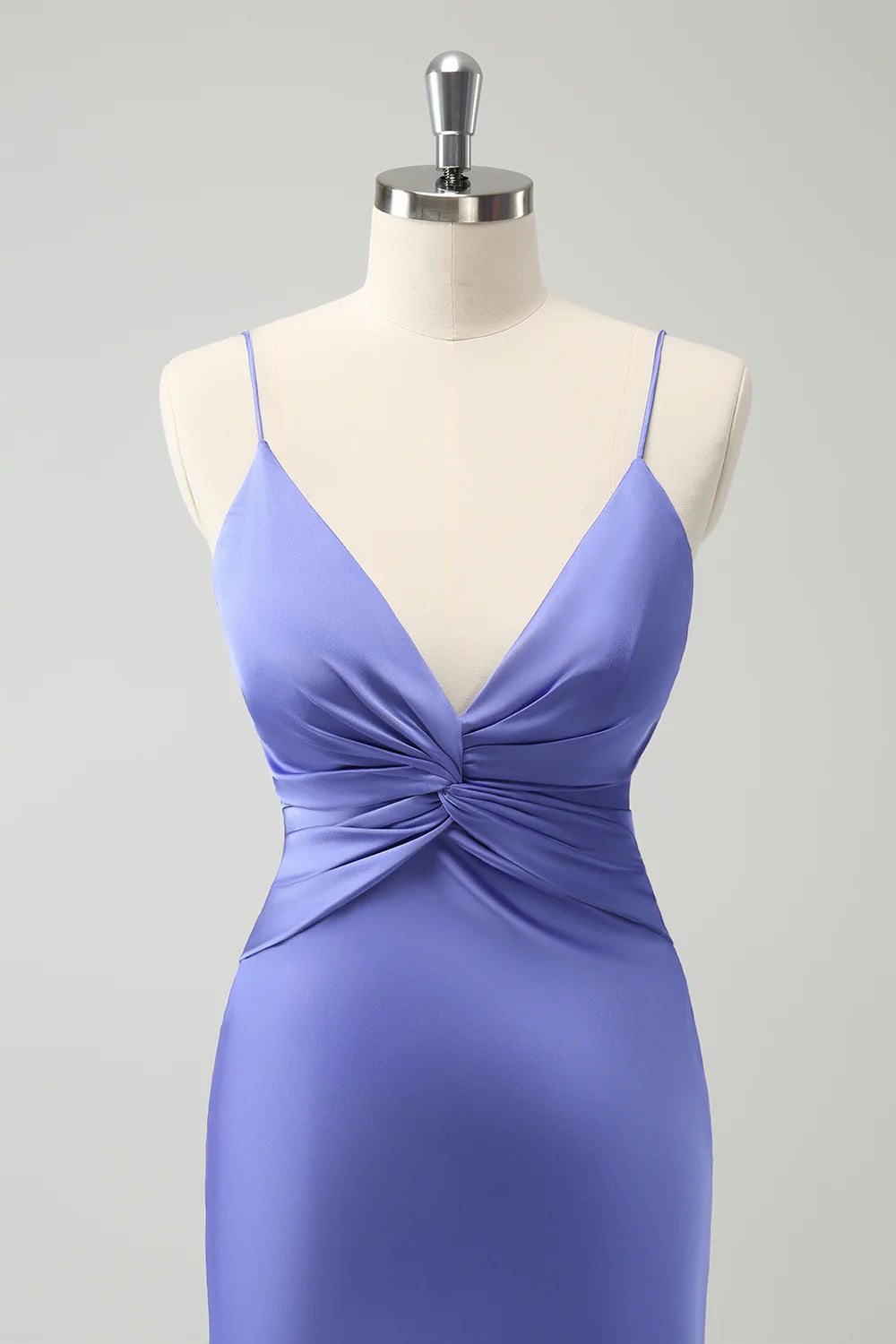 Purple Mermaid Front Criss Cross Pleated Floor Length Bridesmaid Dress