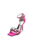 Buckle Strap Chain Square Open Toe Chunky Heels