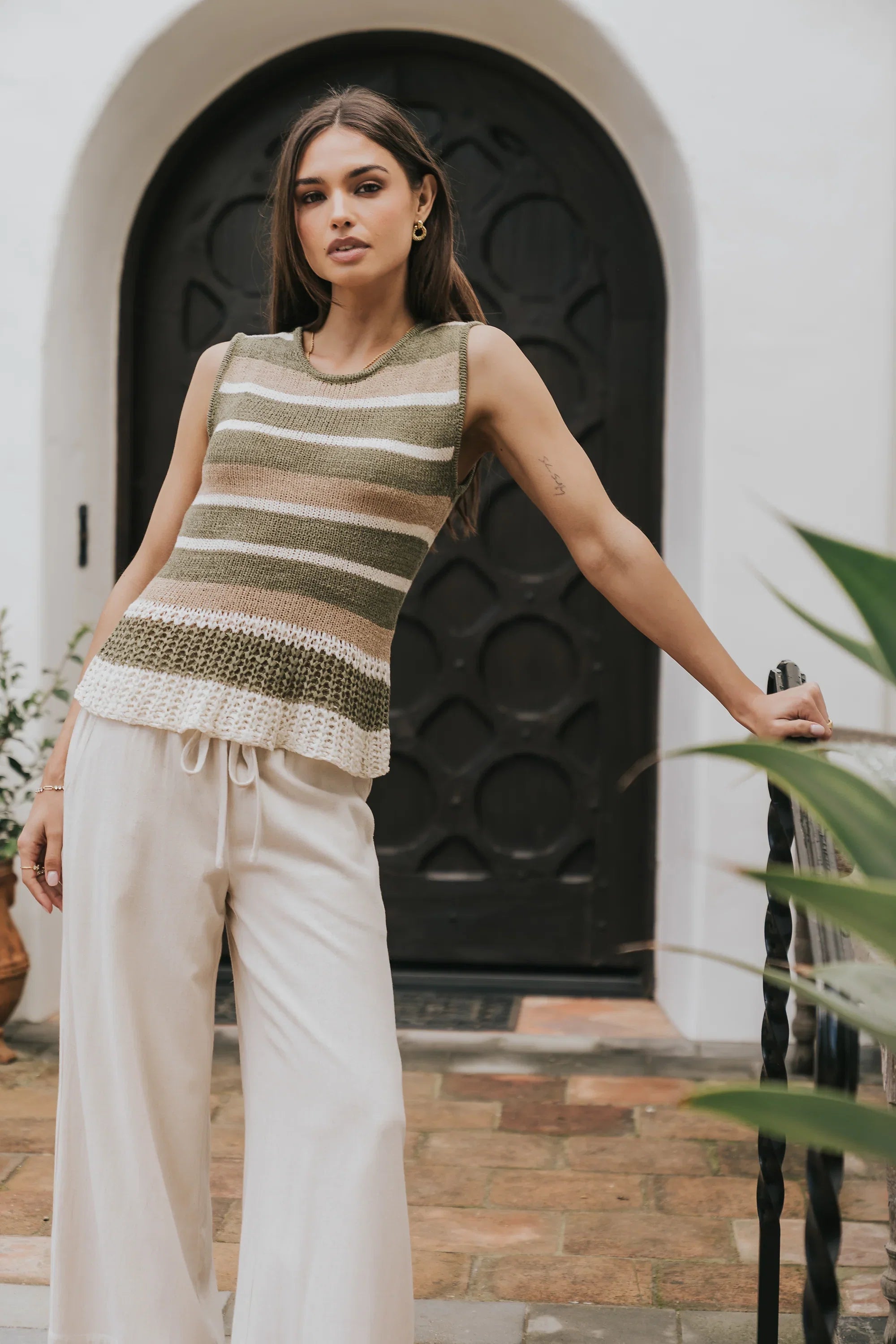 Tessa Striped Top in Olive