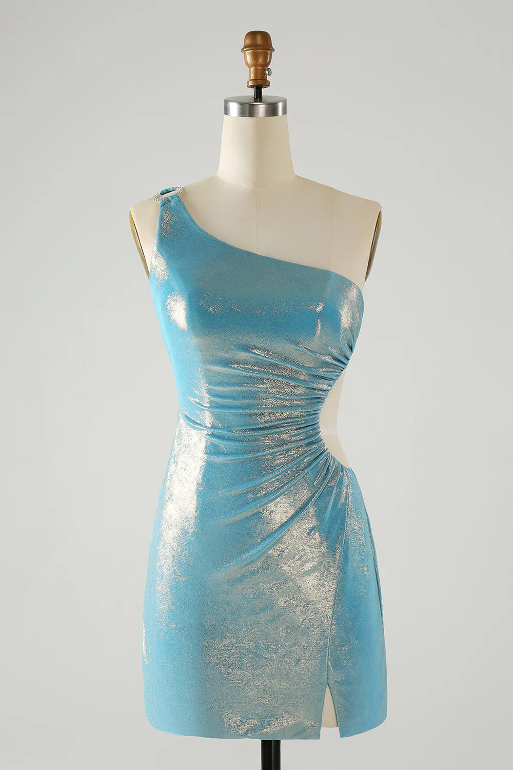 Sparkly Yellow Bodycon One Shoulder Hollow Out Pleated Metallic Homecoming Dress