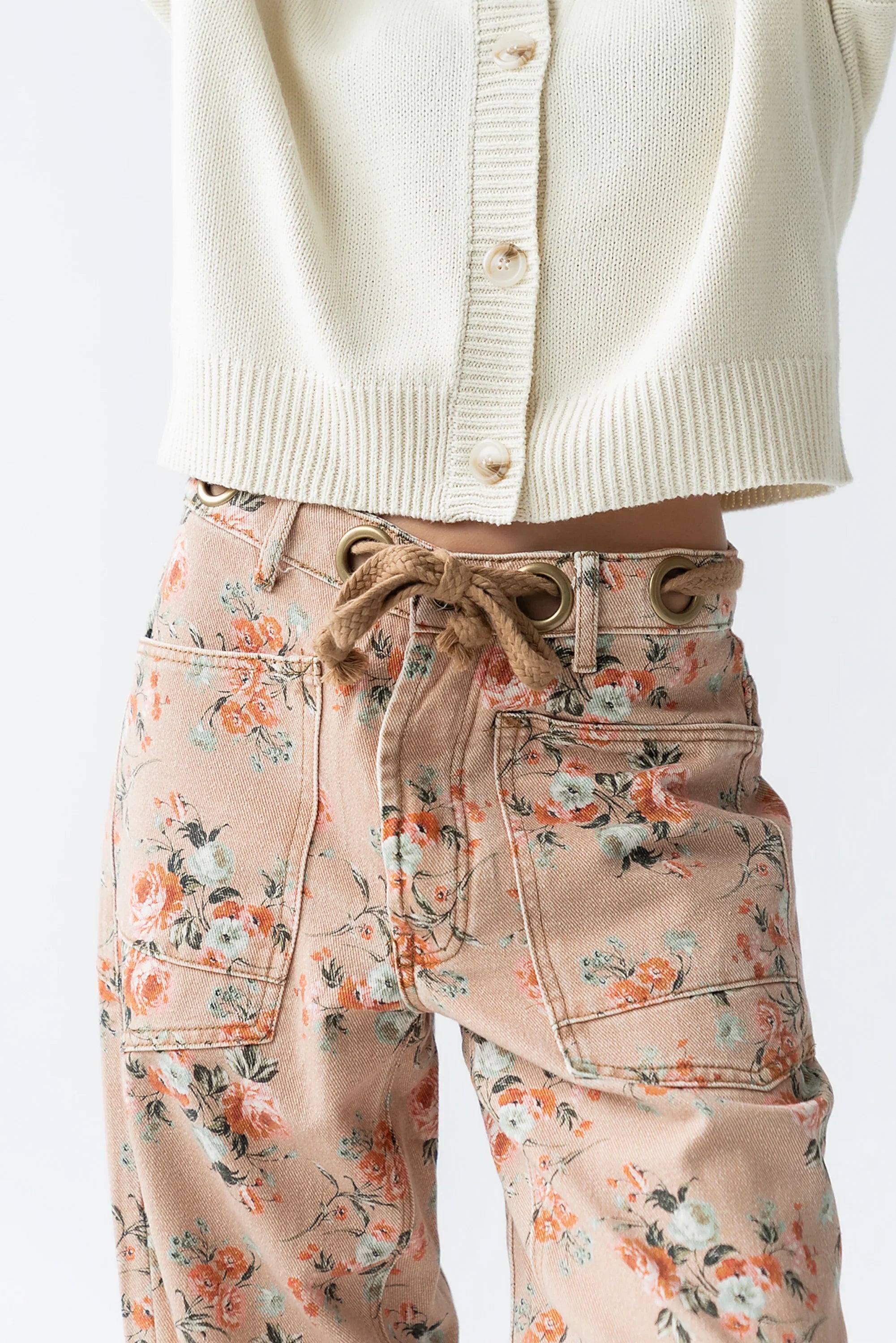 Kellie Floral Barrel Jeans in Vintage Ginger