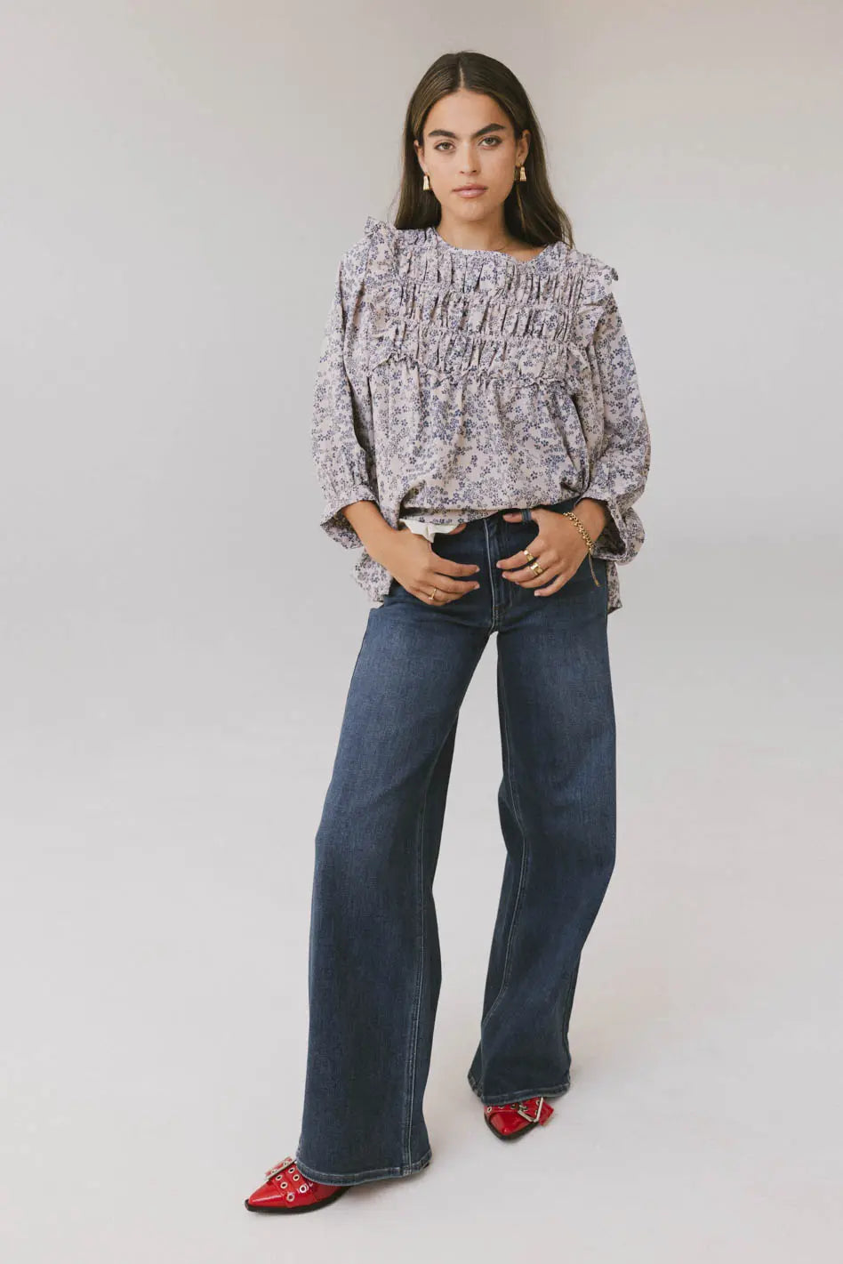 Taya Ditsy Floral Blouse in Blue FINAL SALE