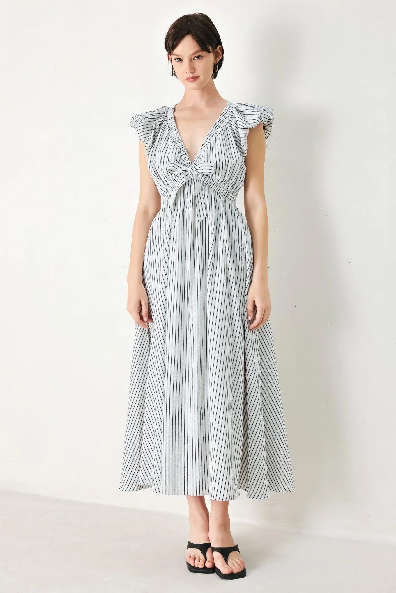 WHISPER STRIPE EMPIRE WAIST MIDI DRESS