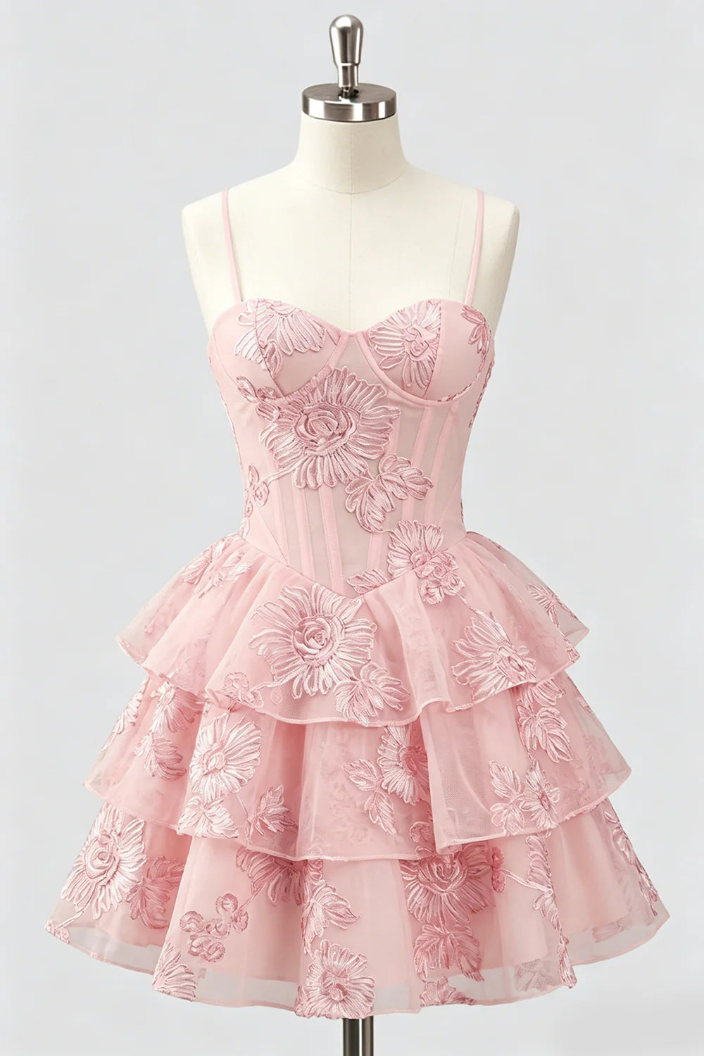 Daffodil A Line Floral Corset Tiered Ruffle Short Homecoming Dress