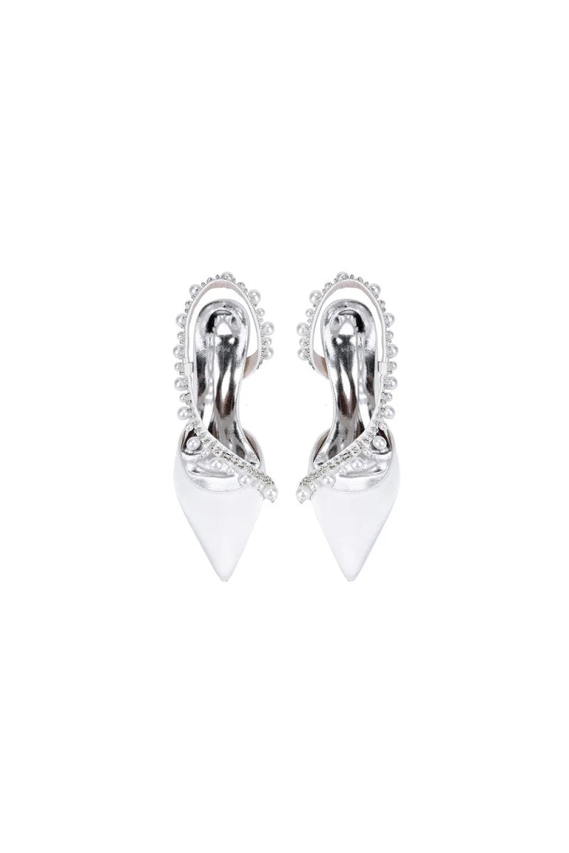 Royal Blue High Heels with Pearl and Crystal Embellishments Description