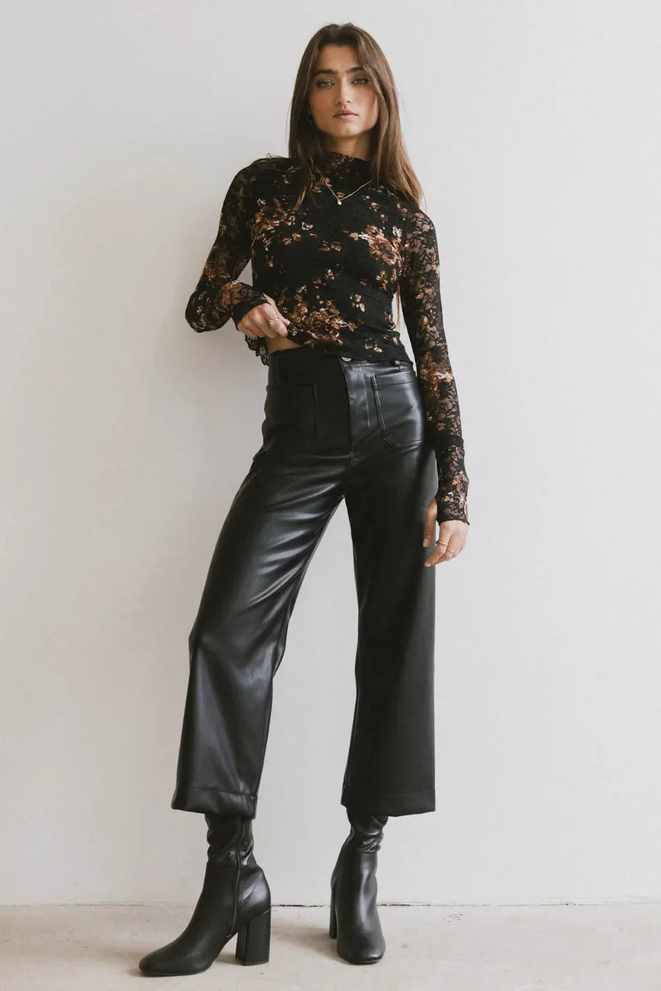 Sadie Wide Leg Pants in Black Leather FINAL SALE