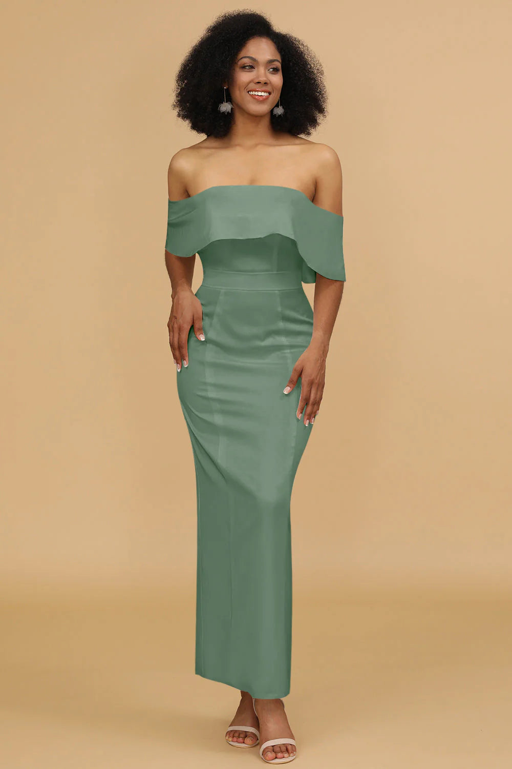 Mermaid Off the Shoulder Floor Length Satin Bridesmaid Dress