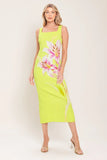 LUSH LIME MIDI DRESS WITH SQUARE NECKLINE