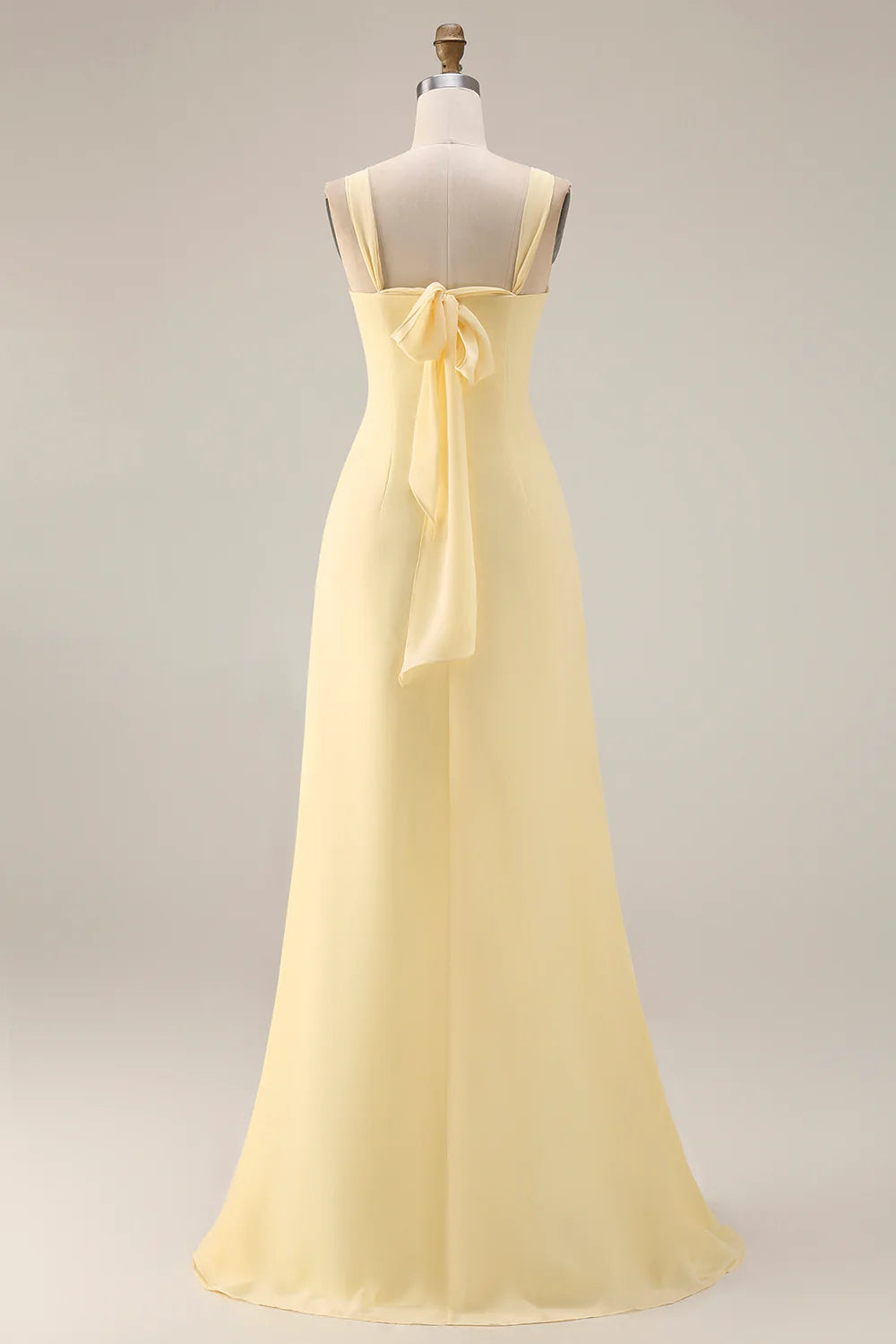Lemon Sorbet A Line Chiffon Convertible Long Bridesmaid Dress with Slit