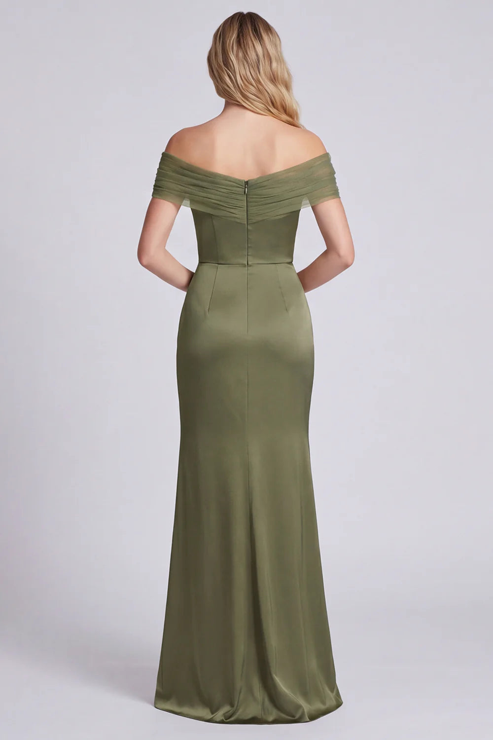Olive Off the Shoulder Mermaid Satin Maxi Dress
