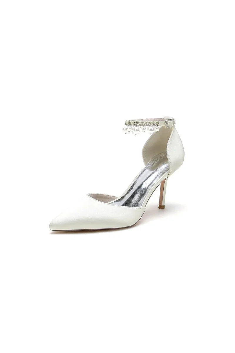 Pointed Toe Wedding Heels with Pearl Tassel