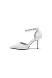 Satin Pointed Toe Pearl Beaded Ankle Strap Simple Wedding Shoes