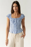 Briana Button Up Top in Blue