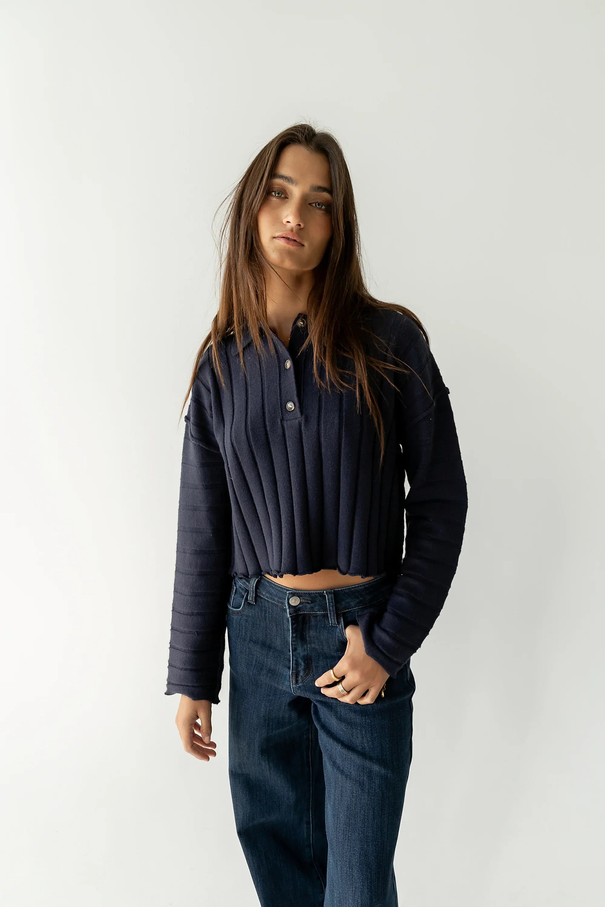 Brandi Collared Sweater in Navy