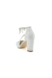 White Satin Pump with Pearl Embedded Chain Heel
