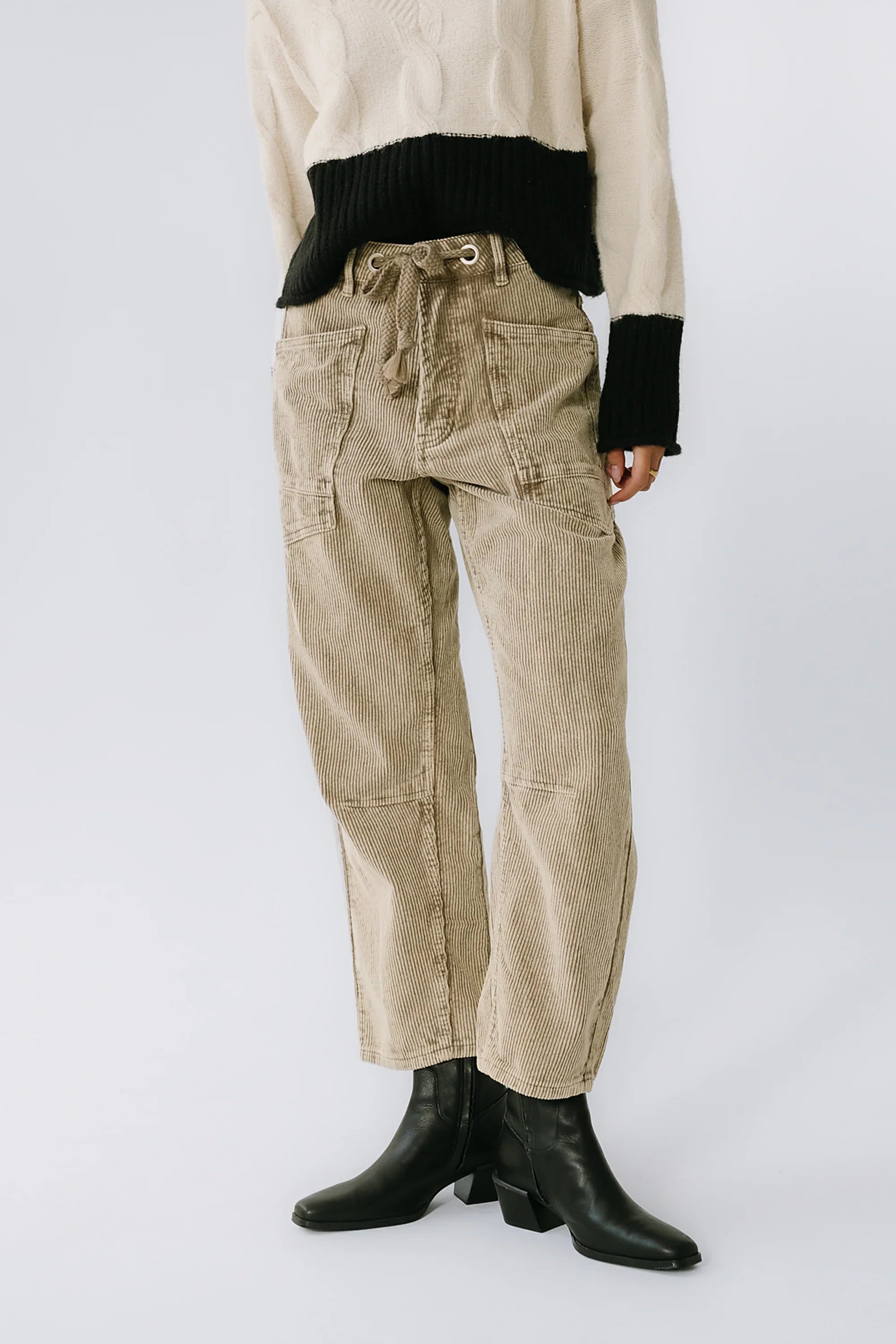 Dana Corduroy Barrel Pants in Olive FINAL SALE