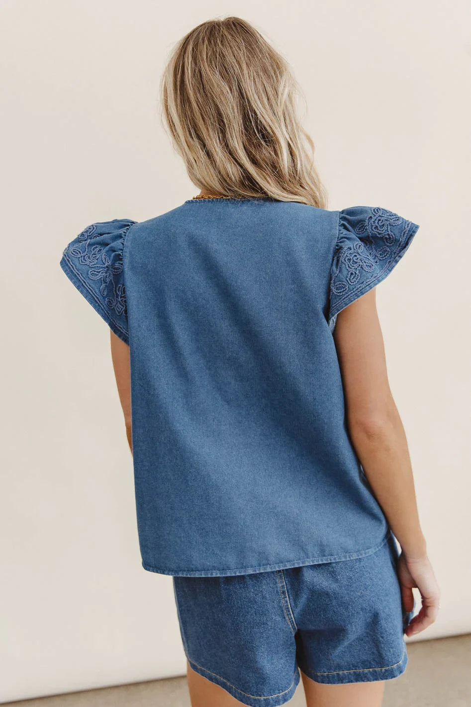 Quiney Embroidered Top in Denim FINAL SALE
