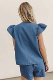Quiney Embroidered Top in Denim FINAL SALE