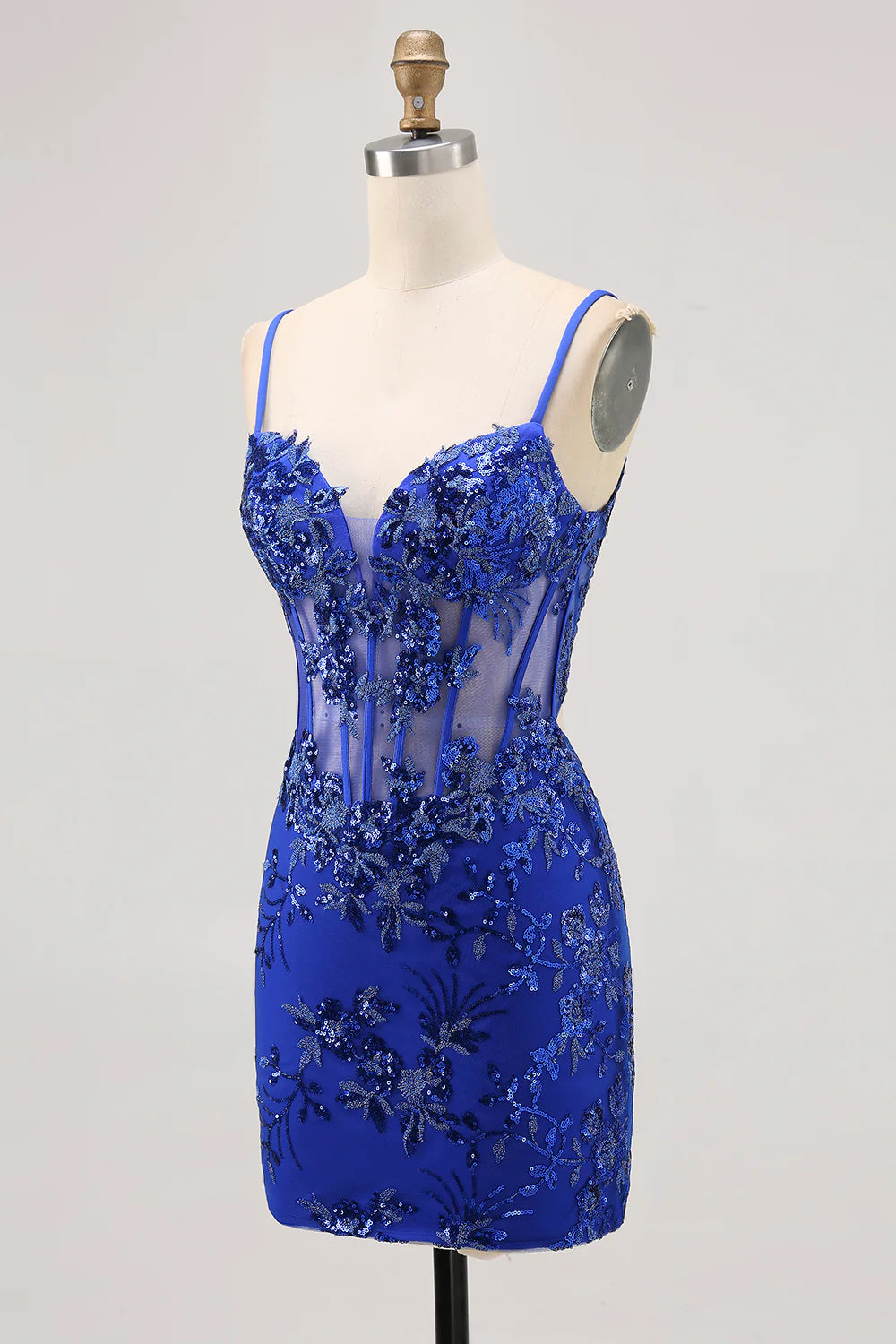 Royal Blue Sequins Corset Sequins Tight Homecoming Dress