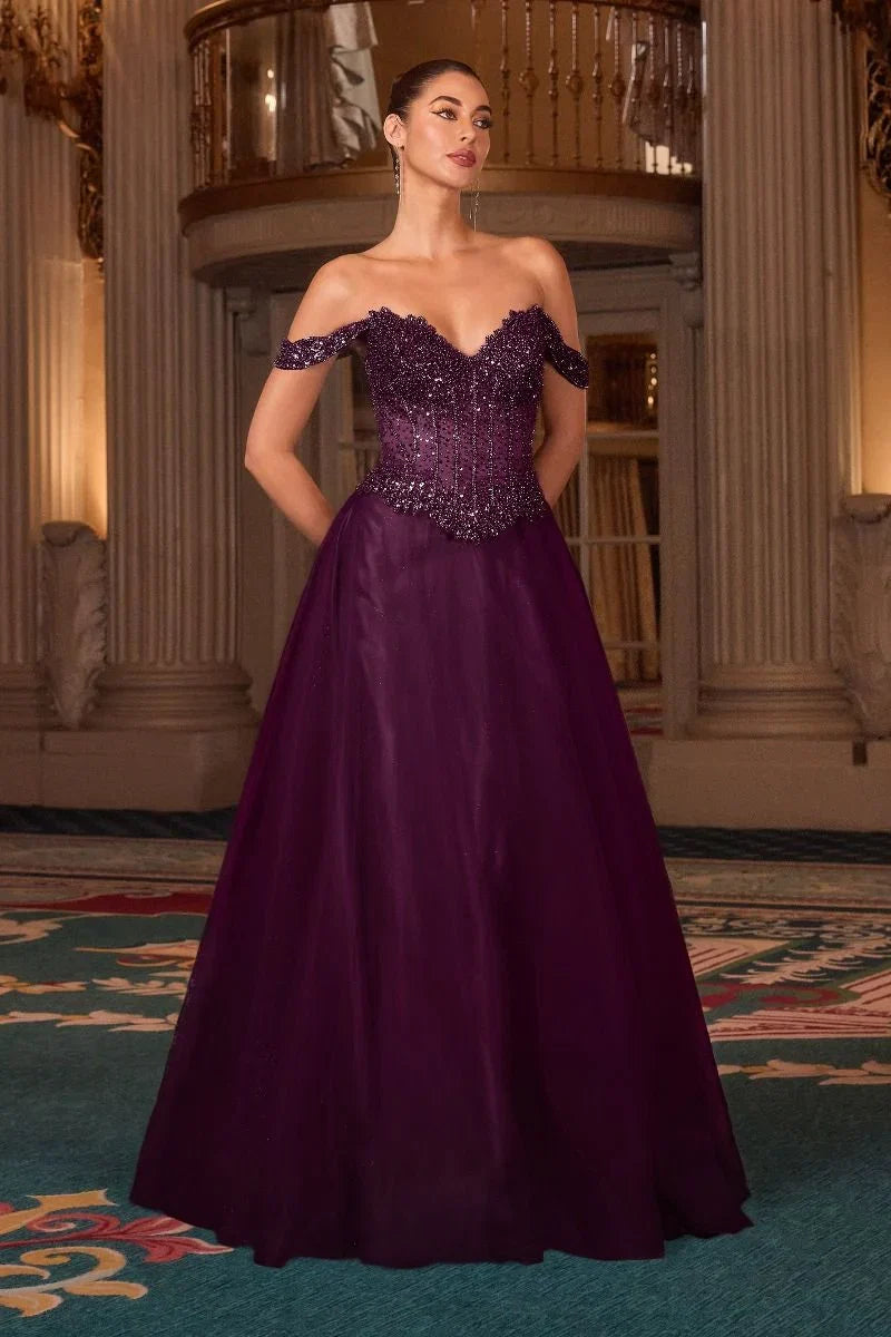 NOELLE GOWN A LINE GLITTER TULLE DRESS
