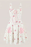 White Warm Rose Print Cotton Mini Dress