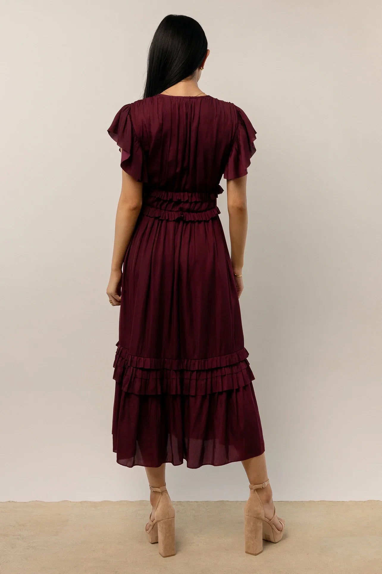 Willa Ruffle Dress in Burgundy FINAL SALE