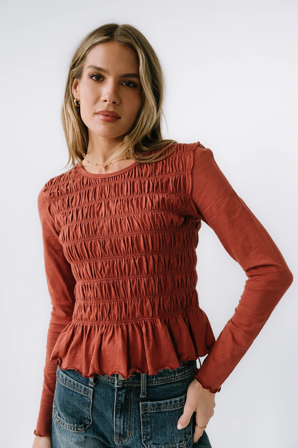 Harry Smocked Top in Brick FINAL SALE