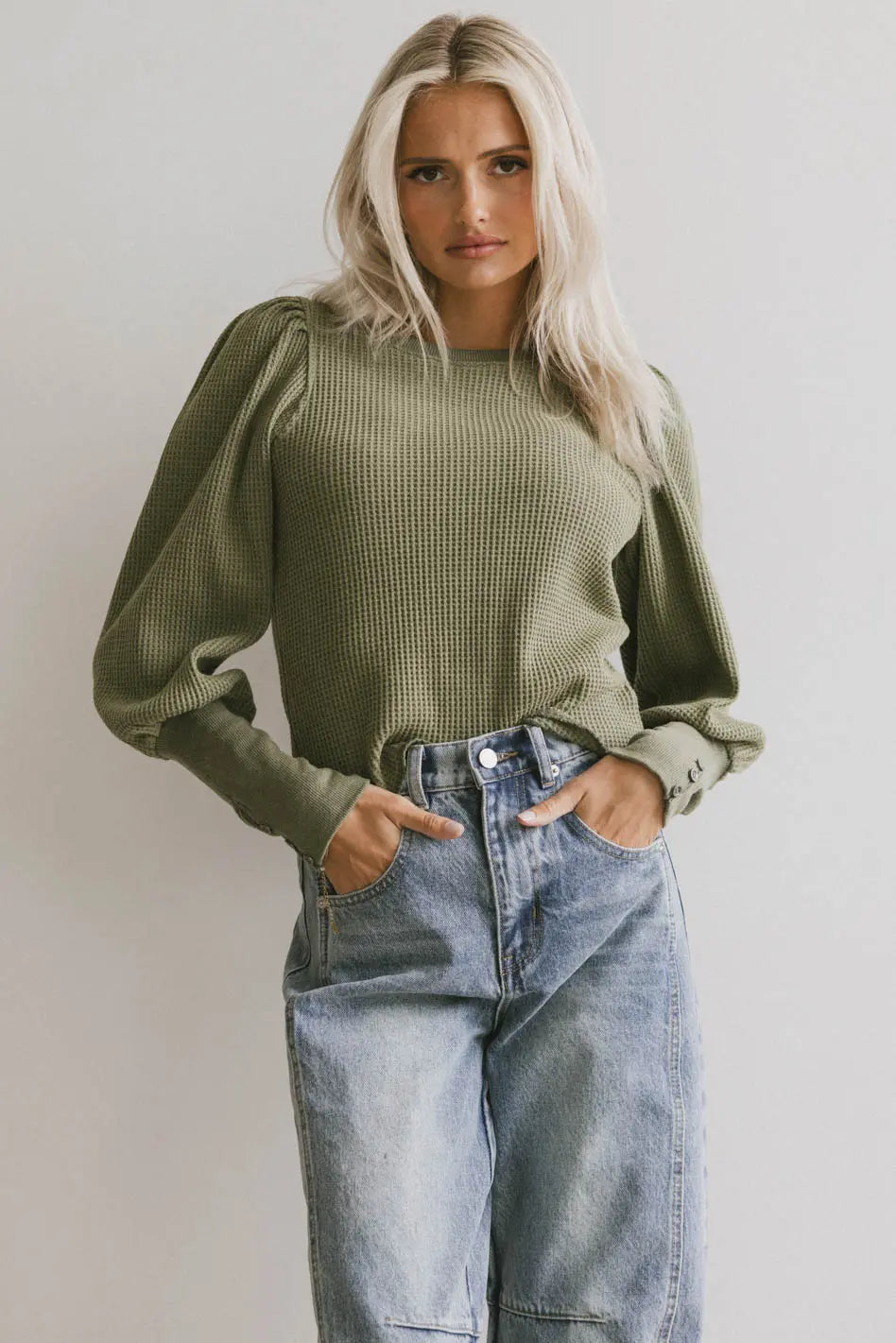 Lettie Waffle Knit Top in Olive FINAL SALE