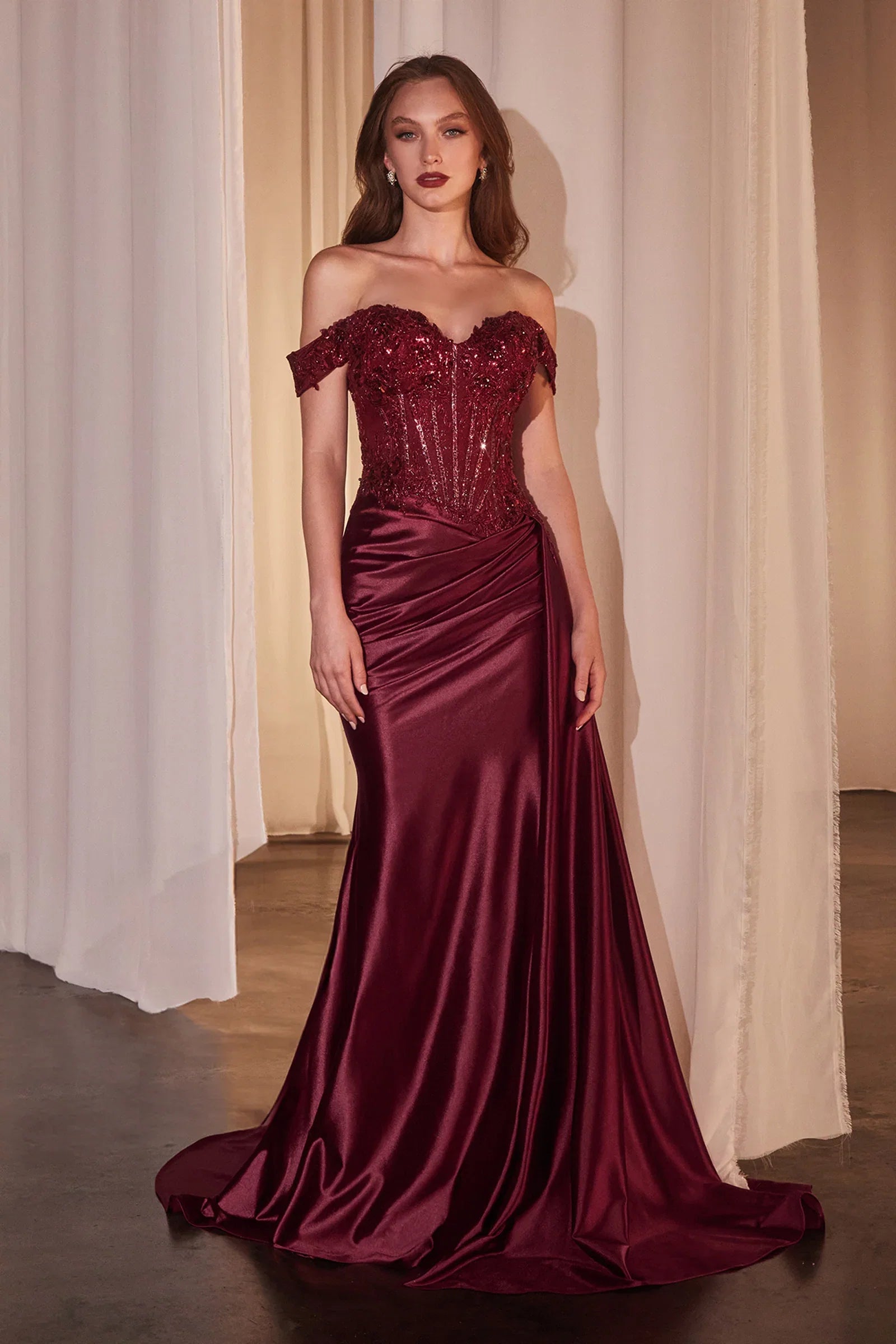 Hailee Gown Off The Shoulder Lace Satin Fitted Gown