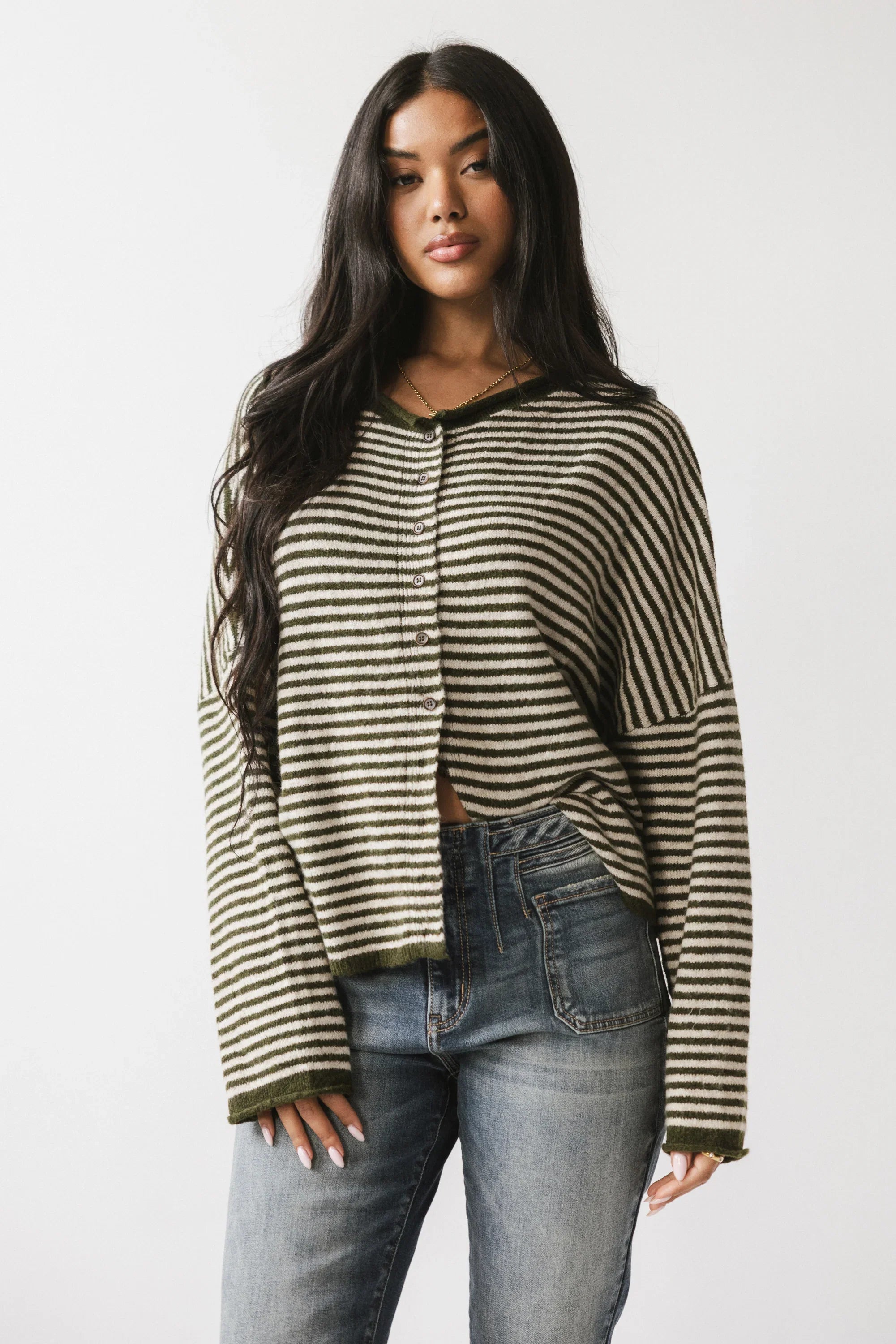 Lola Striped Sweater in Olive