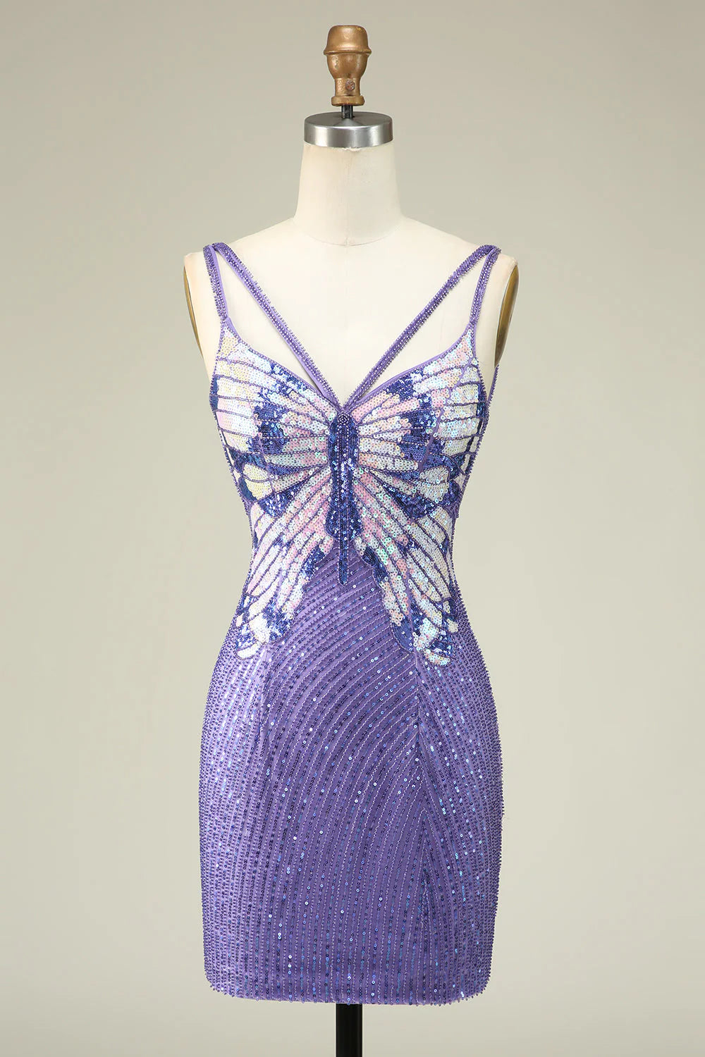 Sparkly Purple Sheath Sequins Short Homecoming Dress with Lace Up Back