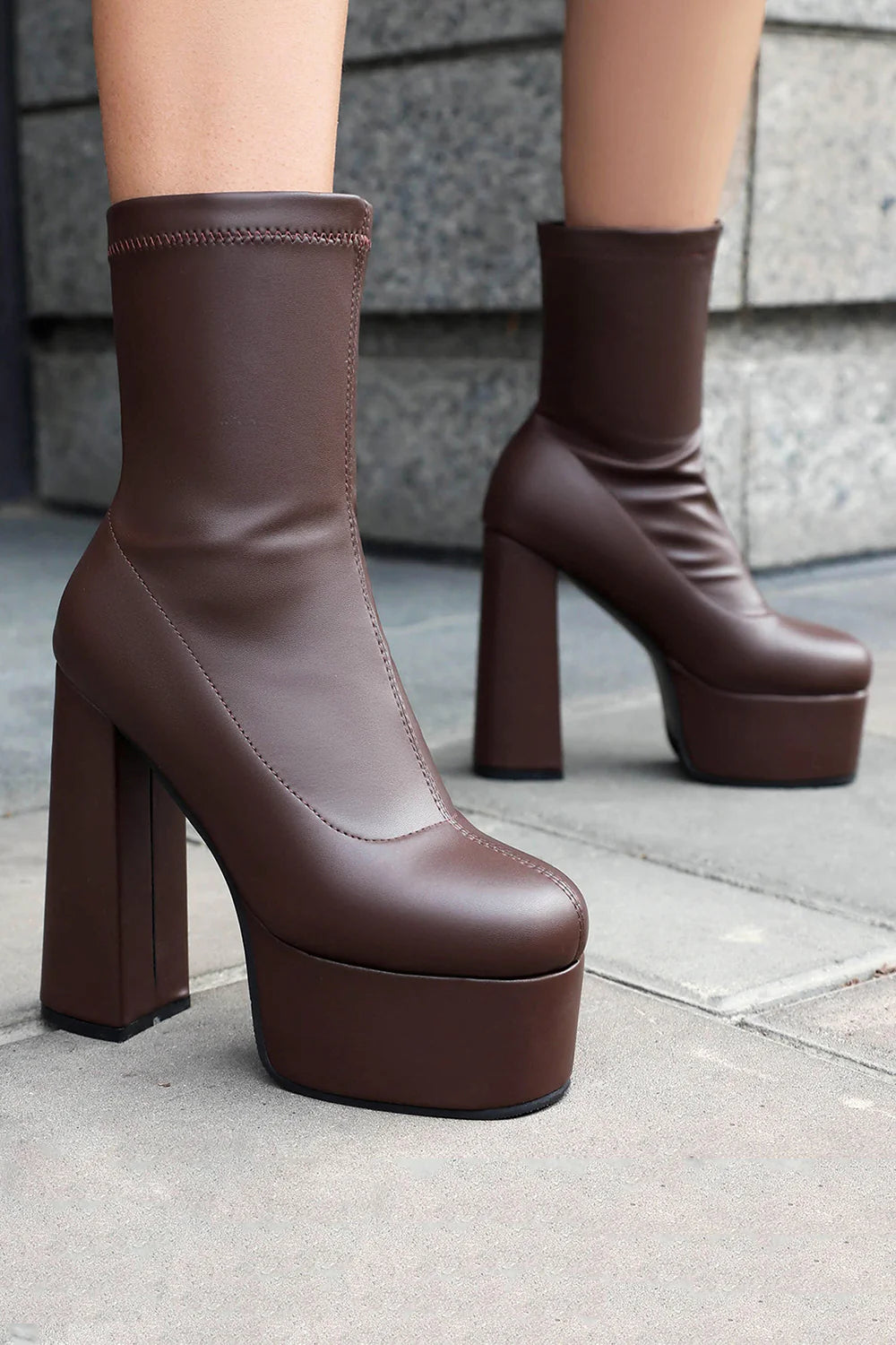 Trendy Black Platform Ankle Boots with Chunky High Block Heel