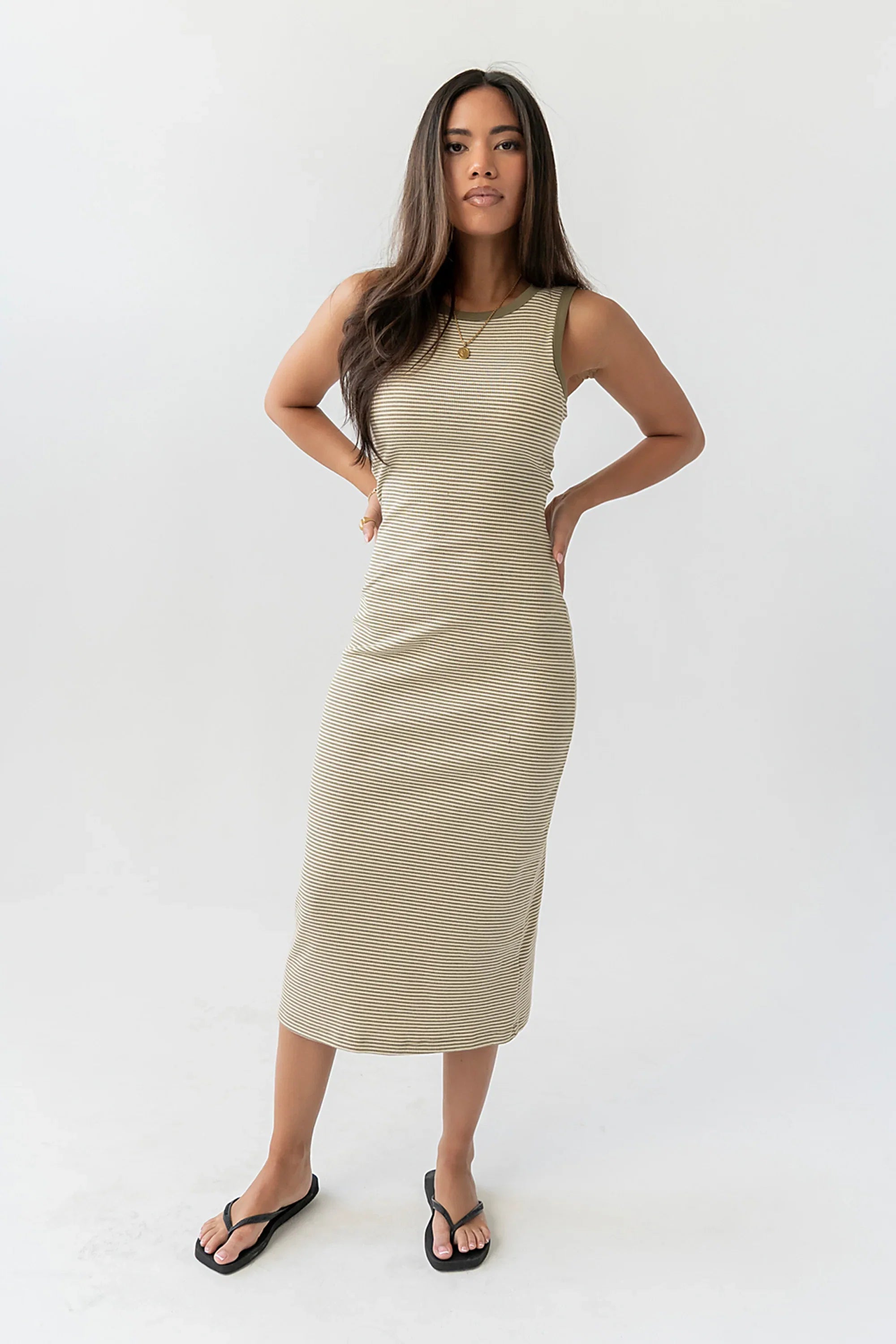 Kamber Striped Midi Tank Dress in Green
