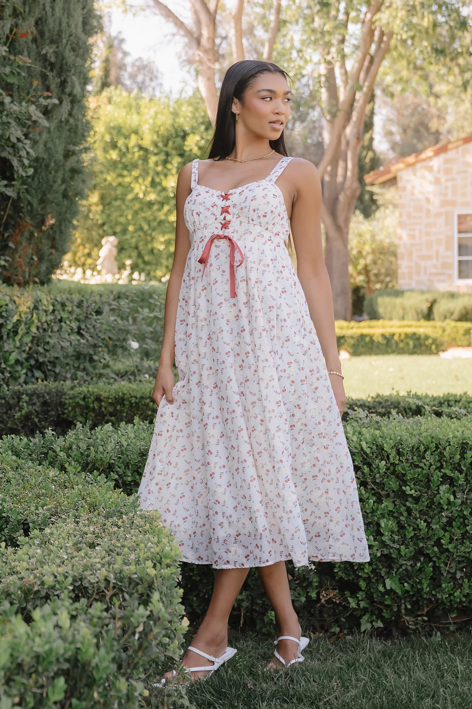 Charley Floral Midi Dress in Red
