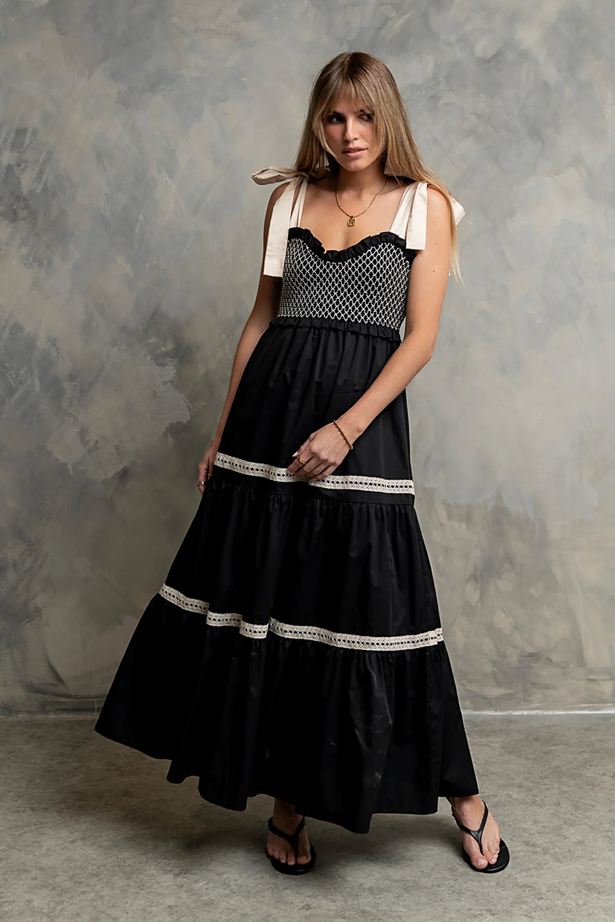 Mollie Tiered Maxi Dress in Black