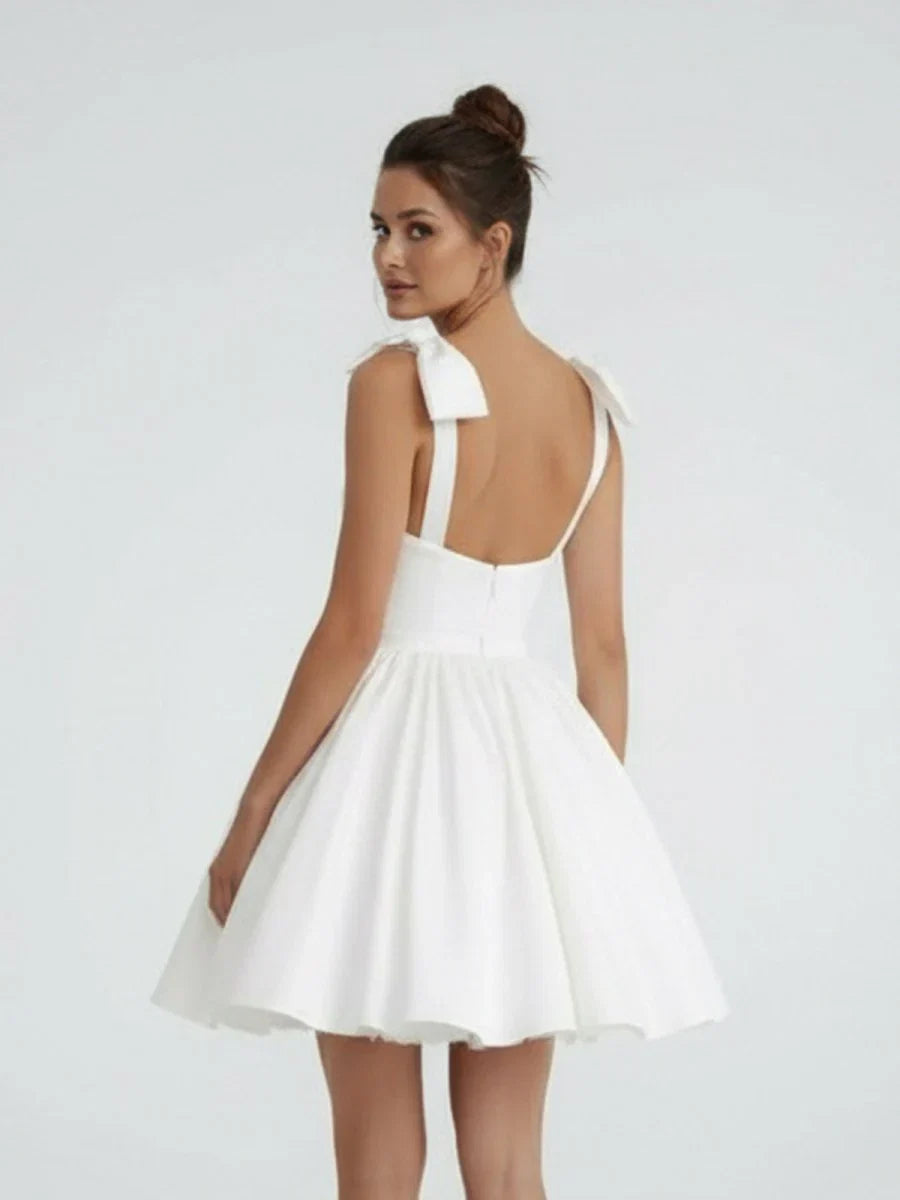 Sweet A Line Sweetheart Sleeveless Short Satin Wedding Dresses