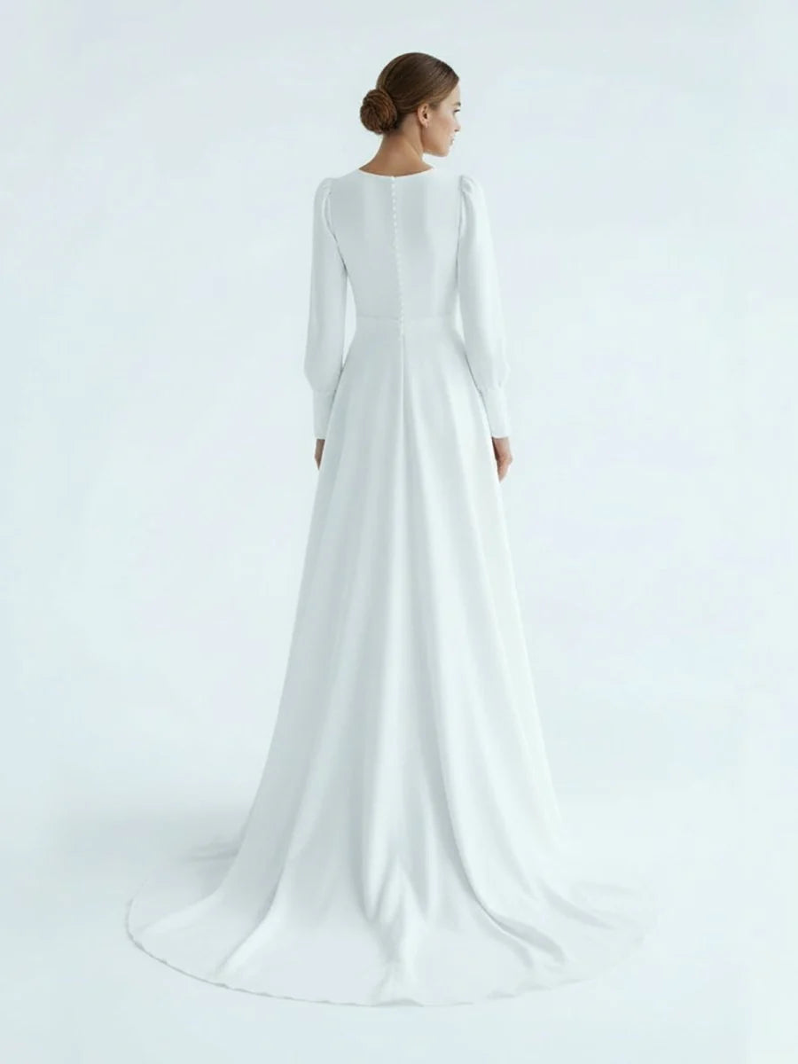 Modest A Line Long Sleeves Wedding Dress Vintage Gown