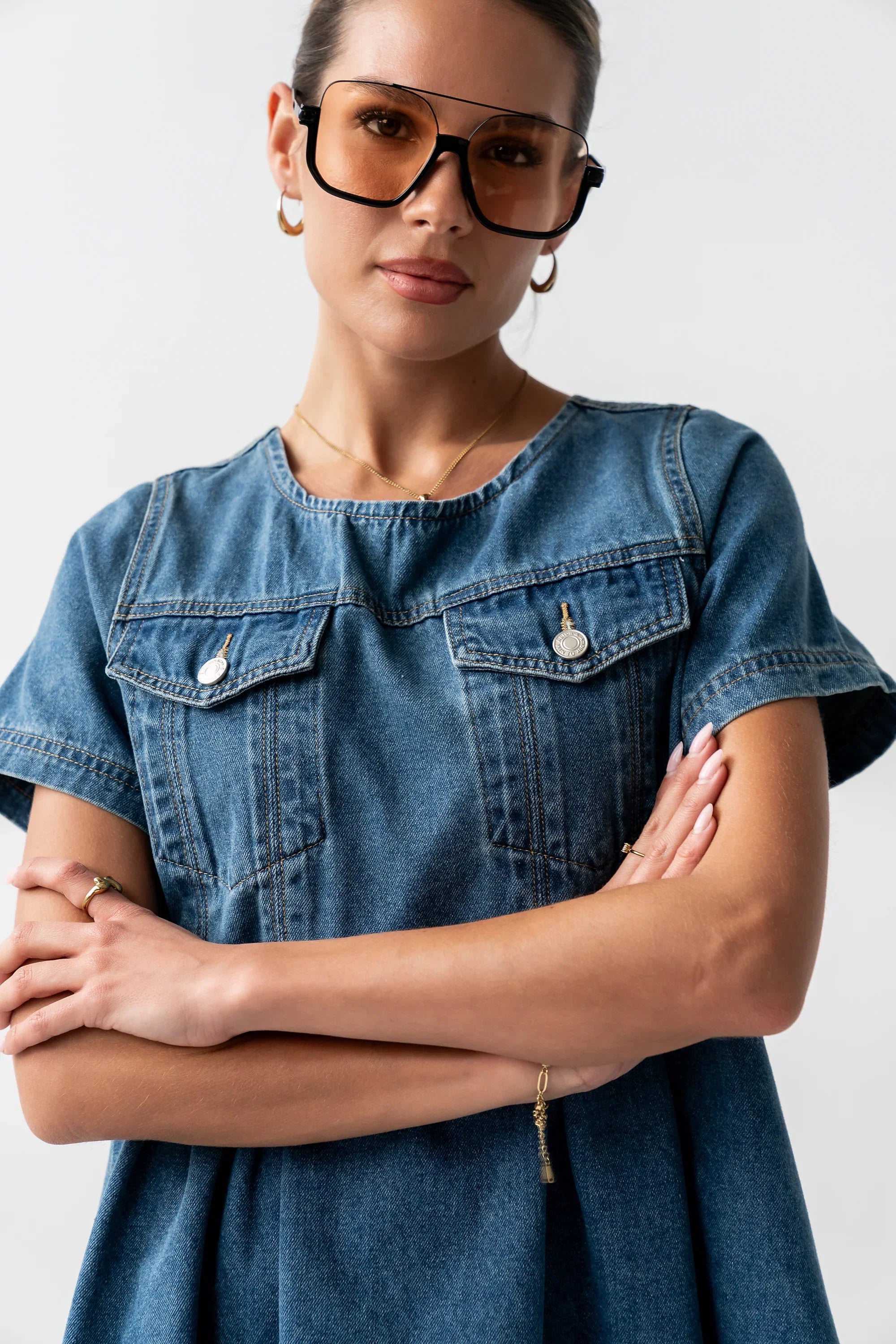 Zalara Denim Baby Doll Dress