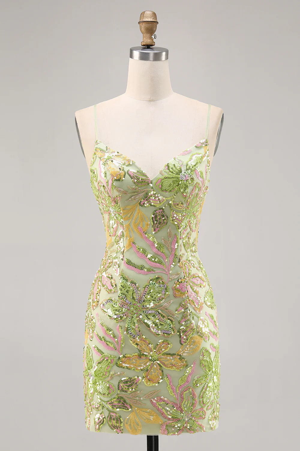 Green Bodycon Spaghetti Straps Sequins Homecoming Dress