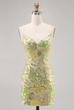 Green Bodycon Spaghetti Straps Sequins Homecoming Dress