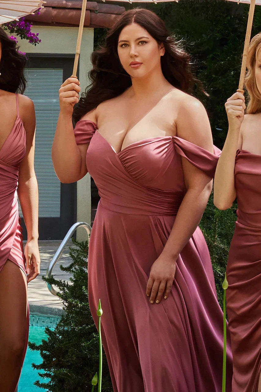 JILLIAN GOWN A LINE SOFT SATIN OFF THE SHOULDER DRESS